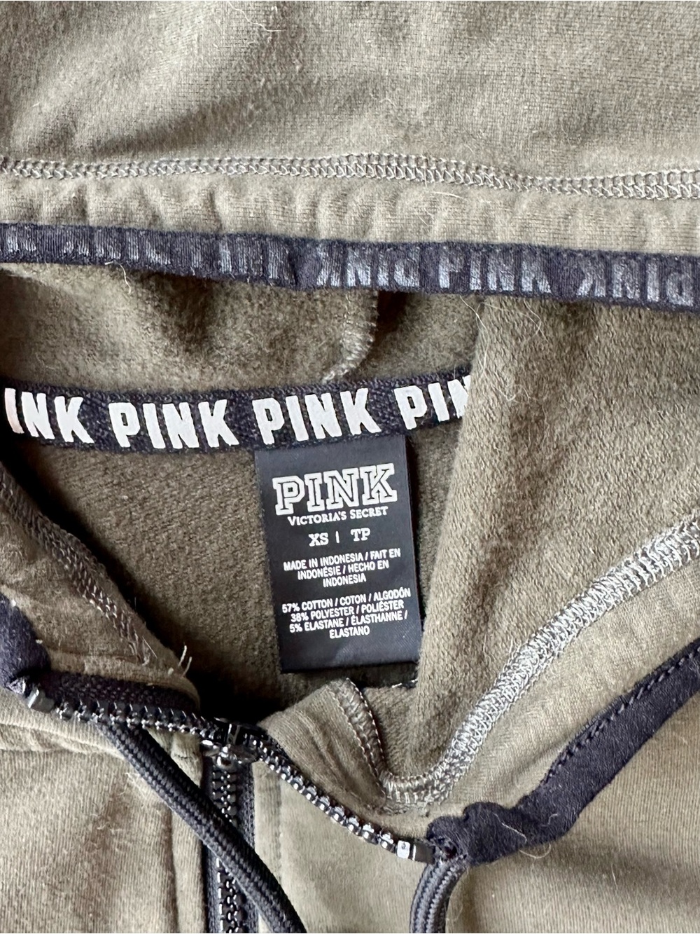 Victoria's Secret PINK Olive Green & Black Zip Reflective Running Jacket Hoodie - Picture 3 of 3